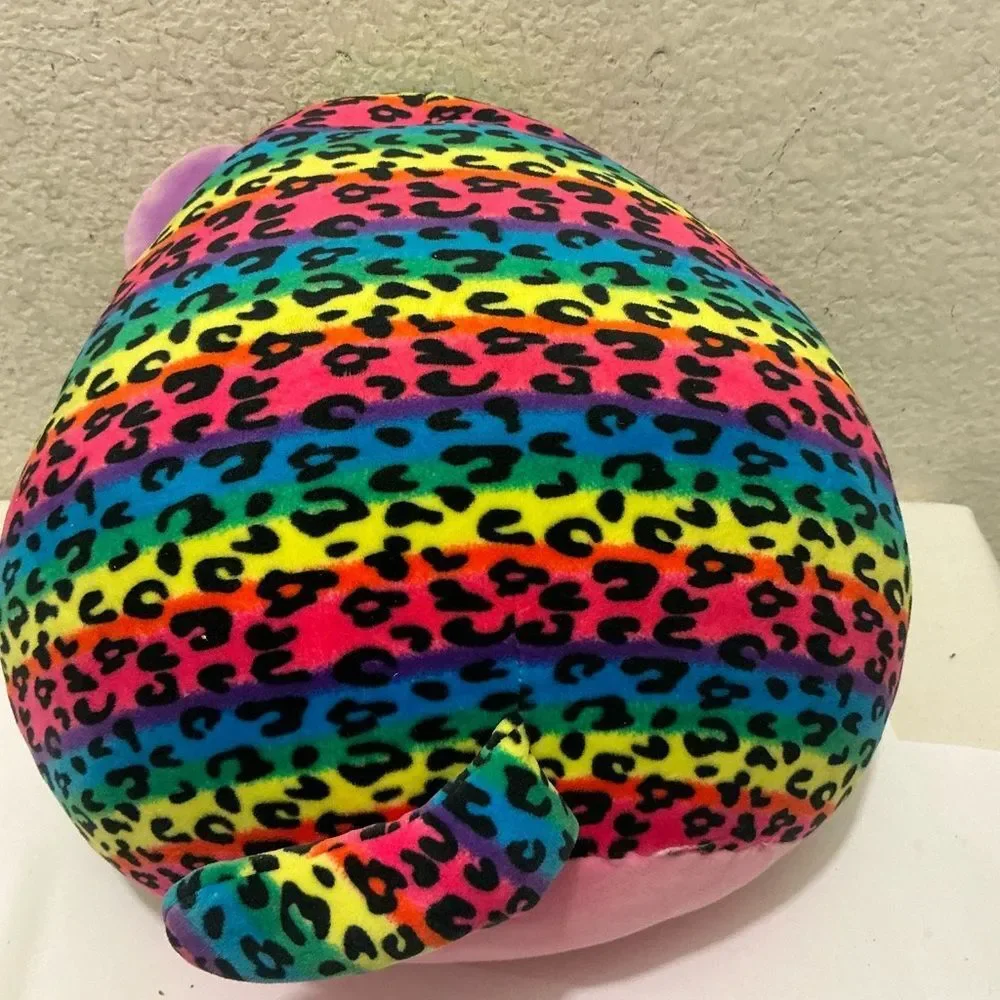 Ty Multicolor Dotty Leopard Print Plush with Pink Ears 14”